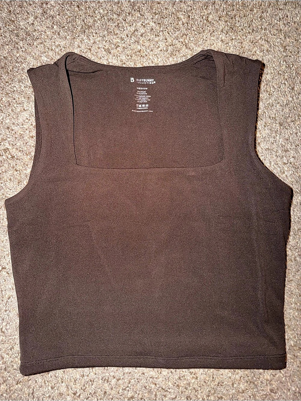 Buffbunny Collection Butter Square Neck crop Waist Tank Brown Medium